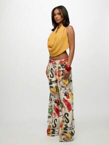 SUMWON WOMEN Artistic Print Wide Leg Baggy Jeans Fashion Statement Streetwear Festival Concert Dance High Waisted Distressed Graffiti Pants - Multicolor - View 5