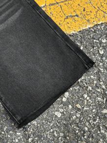 SHEIN Pantalones cortos vaqueros negros anchos de estilo suelto para adolescentes, estilo casual "Old Money", para uso diario, otoño, invierno y vuelta al colegio