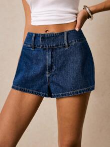 Poéselle 女士休闲日常口袋牛仔短裤 - 深色水洗藍 - 查看 5