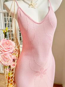 Skyraze 女士优质钩针镂空针织毛衣裙 - 粉色 - 查看 7