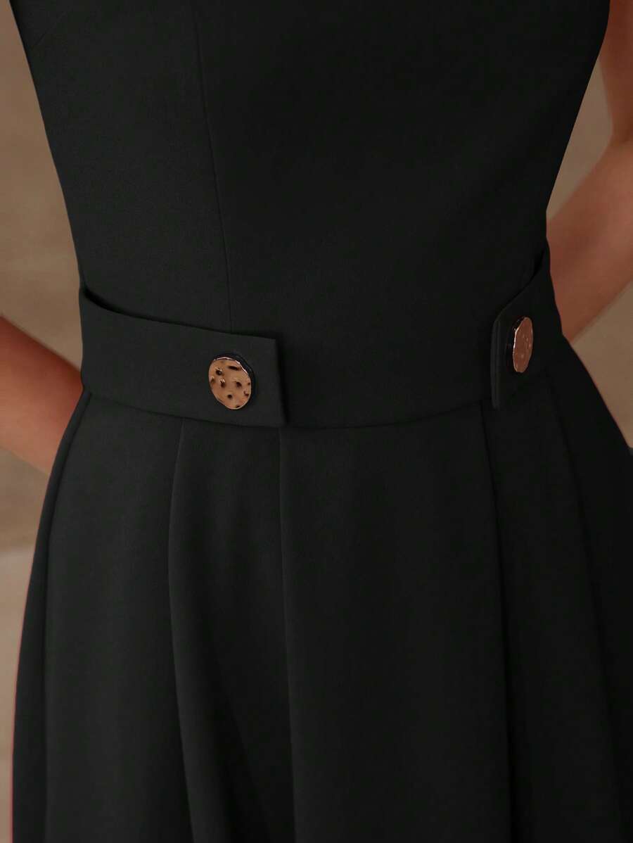 MOTF PREMIUM 纽扣装饰褶皱A字形连衣裙