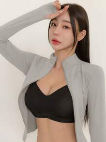 DAZY Chaqueta de mujer de cuello alto, unicolor, elástica y ajustada, de manga larga, ropa de ocio para primavera y otoño