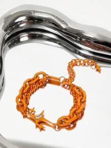 SHEIN X Lucía Bellido SHEIN ICON Silver Starburst Chain Bracelet, Suitable For Daily Wear - Orange - View 1