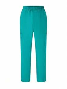 TaskEZ Women's Simple Solid Color V-Neck Short Sleeve Top And Pants Uniform Set, Summer - Mint Green - View 7