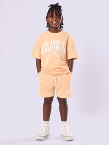 SUMWON Los Angeles California Youth Sweatshirt Shorts Set Summer Fashion Always Awesome Comfortable Wear - Orange - View 1