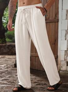 Manfinity Homme Pantaloni casual da uomo taglia comoda con coulisse in vita, tinta unita - Cachi - Visualizzare 4