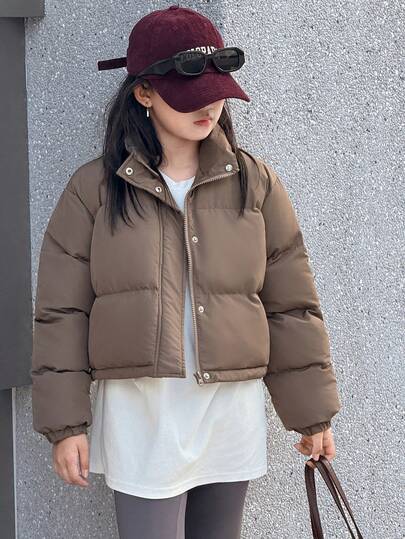 DAZY 青少年女孩长袖短款纯色街头休闲棉服外套冬季