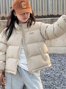 DAZY Tween Boys Winter Stand Collar Pockets Zip Padded Coat - Light Grey - View 5