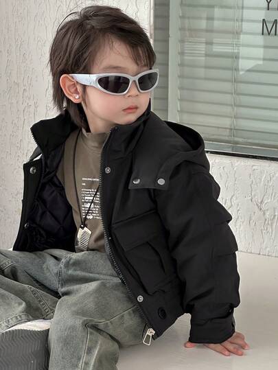 DAZY 幼儿男童休闲纯色连帽长袖棉衣，冬季