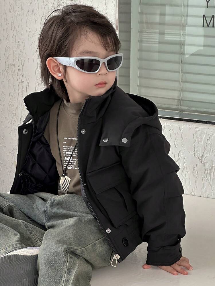 Toddler Boys' Casual Solid Color Hooded Long Sleeve Padded Coat, Winter