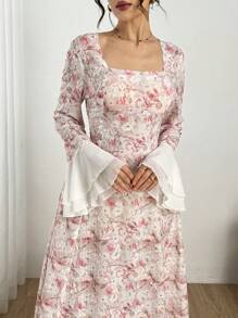 Modelyn Fashionable Colorblock Romantic Vacation Long Dress For Women, Pink Fall Cloth For Women - Pink - View 1