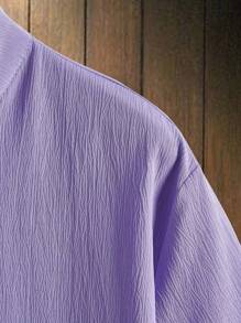 Manfinity Homme 男士简约纯色纹理休闲短袖衬衫，半季 - 紫色 - 查看 5