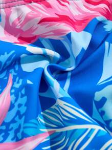 Young Girl Tropical Rainforest Leaf & Flamingo Print Ruffle Trim Bikini Set, Family Matching Outfits Mommy And Me (4 Sets Sold Separately) - Multicolor - View 6