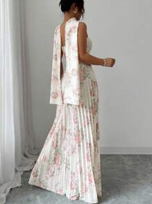 Elenzga Váy lưới chữ A hở vai in hoa thanh lịch lãng mạn cho nữ - Nhiều màu - Xem 2