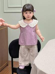 Dazy Kids Baby Girls' Lace Collared Sleeveless Sweet Top - Purple - View 4