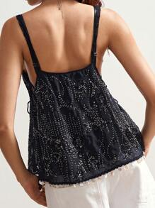 Bohemela 女士蕾丝性感吊带背心 - 黑色 - 查看 3