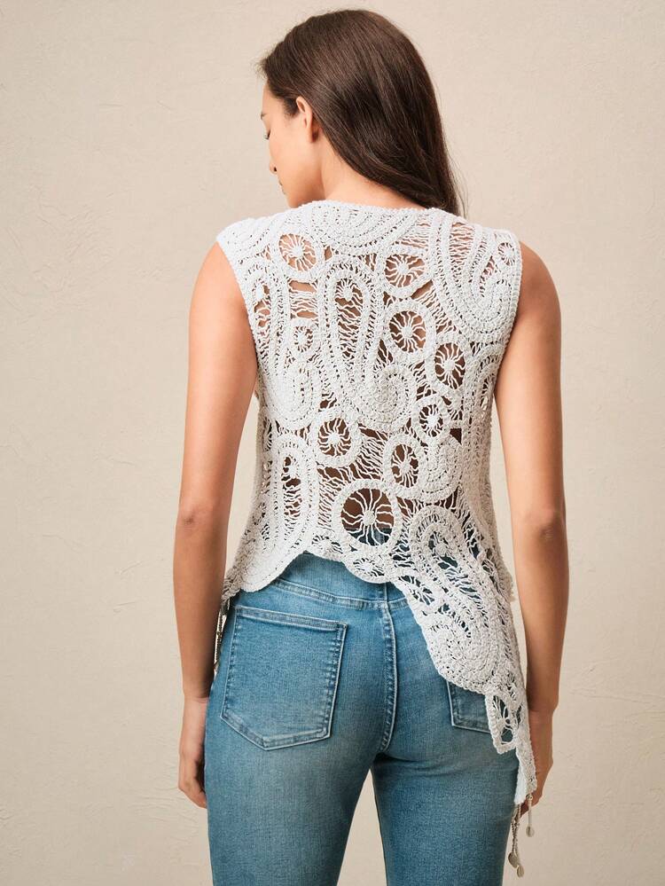 Anewsta Elaire Elegant Resort Beach Sleeveless Hollow-Out Knit Tank Top For Women