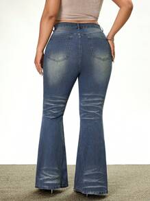 Rina Fox Jeans de mezclilla elásticos de mediablanche de estilo callejero para mujer de talla grande - Azul lavado medio - Ver 2