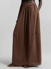 Ontre 现代都市风格，极简主义舒适风格，条纹材质，棕色，女式 A 字裙，飘逸，松紧腰身，日常穿着，通勤，休闲，商务休闲，2025 年新款，初秋