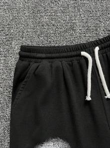 2pcs Tween Boy Casual Comfortable Versatile Round Neck Short Sleeve Letter&Portrait Graphic T-Shirt & Shorts Set, Suitable For Commute, School, Everyday, Street Style, Spring/Summer - Black - View 8