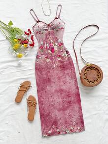 Soleia 女式花卉印花褶饰无袖长款度假连衣裙 - 彩色 - 查看 4