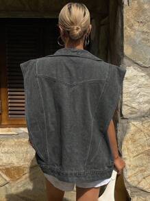DAZY Chaqueta y abrigo de mezclilla de estilo informal, suelto y de vacaciones para mujer, nuevo modelo de verano para festival de música - Gris Oscuro - Ver 2