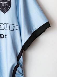 SHEIN MOOSTA Plus Size Fashion Casual Colorblock V-Neck Short Sleeve T-Shirt + Cargo Pants 2-Piece Set, Summer - Multicolor - View 4