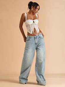 SHEIN BAE Áo croptop ren xuyên thấu gợi cảm dành cho nữ, thích hợp cho buổi hẹn hò, tiệc độc thân, tiệc sinh nhật, tiệc cocktail, hộp đêm, tiệc lễ hội, ngày Valentine. - trắng - Xem 8