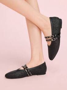 CUCCOO DOLLMOD Chaussures de mode uniques tissées à la main pour femmes, nouveaux design de ballerines à double bride - Noir - Voir 4