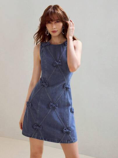 MOTF PREMIUM VÁY BANK DENIM CÓ KÉO DÂY KÉO NƠ TRANG TRÍ
