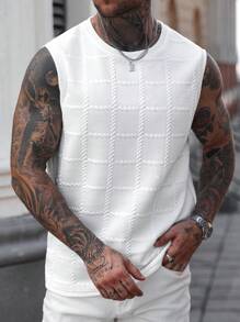 Manfinity CasualCool 男士夏季纹理圆领休闲宽松背心 男士白色无袖上衣 男士白色上衣 男士白色网纱上衣