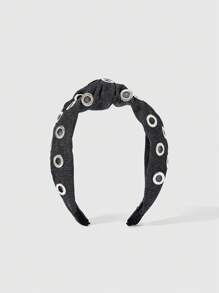 ROMWE Grunge Punk 1pc Punk Style Hollow Round Hair Hoop, Black Solid Color Y2K Sporty Headband, & Unique Hair Accessory - Multicolor - View 2