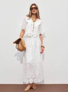 ATUI Studio Women's Summer Holiday Vacation Casual Boho Fairycore  White Suspenders French Embroidery Lace-Up Placket Top,Summer Outfits For Women,Beach Vacation Outfits,Summer Tops For Women,European Summer,Going Out Tops Women,Concert Outfits,Brunch Outfits For Women,Cute Summer Tops