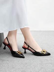 CUCCOO BIZCHIC 女式尖头小猫跟黑色后带舒适百搭通勤女士高跟穆勒鞋