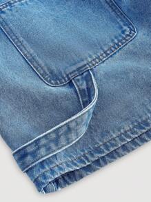 SHEIN PETITE CURVE Quần short denim xanh cỡ lớn cho nữ mùa hè, kỳ nghỉ, câu lạc bộ ngày 4 tháng 7, văn phòng, hòa nhạc đồng quê, quần short cạp cao phong cách Grunge - Màu xanh lam - Xem 2