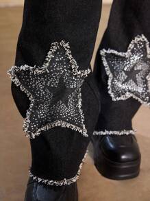 ROMWE Grunge Punk 1 Pair Punk-Style Leather Strap Bell-Bottom Leg Warmers With Rhinestones Star Design, Unique Fringed Leg Warmers, Versatile Goth Fashion Accessories, Halloween - Multicolor - View 5