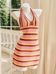 Skyraze Women's Turtleneck Striped Casual Dress - Multicolor - View 6