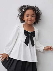 Maija Kids Maija Kids Young Girl Shirt With Bow Decor And Ruffle Sleeves