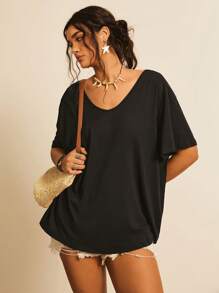 SHEIN VCAY 大碼露背交叉後扭結T恤