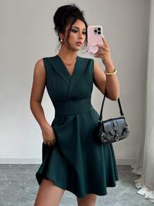 Elenzga Sukienka midi bez rękawów z krzyżującymi się ramiączkami i dekoltem w serek, styl minimalistyczny, odpowiednia na imprezy, wiosna/lato