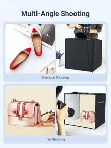 Teckwe Small Studio LED Product Photo Shooting Lightbox, Tabletop Photography Backdrop Lighting Box, Jewelry Lighting, Foldable Soft Light Tent