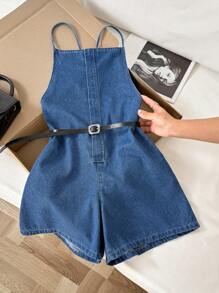 Comfortcana Damen Sommer Lässig Denim-Romper mit Kreuz-Rückenausschnitt