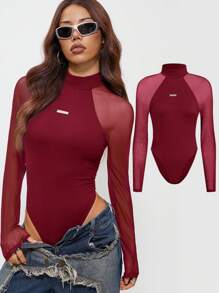Coolane Women's Spring/Summer Music Festival Party Breathable Mesh Stretchy Bodysuit Bodysuits,Valentine's Day - Burgundy - View 8