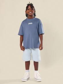 SUMWON Youth Los Angeles Script Oversized T-Shirt Streetwear Urban Summer Fashion Graphic Design Casual Comfort Classic West Coast Style - Blue - View 3