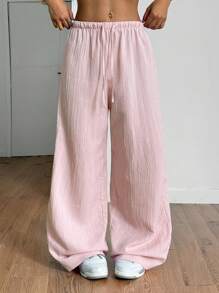 SHEIN PETITE Women Textured Fabric Straight Leg Pants, Summer Fall Cloth For Women