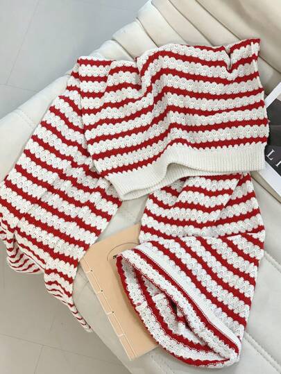 INAWLY Women's Casual Striped Knit Pants, Suitable For Commuting