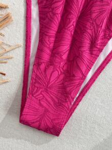 Swim Vcay 加大码女式两件套比基尼，特殊面料，性感露背，可爱设计，适合海滩、泳池、度假 - 玫紅色 - 查看 4