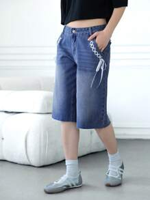 SHEIN Unity 女式低腰宽松阔腿牛仔裤，蓝色夏季，毕业，度假，乡村音乐会，音乐会，巡航，老钱风格，外出，节日，度假，生日，可爱夏季 - 白色 - 查看 5