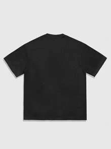 ROMWE MEN Street Life 男士印花圆领短袖T恤，夏季 - 黑色 - 查看 2