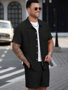 Manfinity CasualCool 大码男士休闲纯色简约纽扣衬衫套装